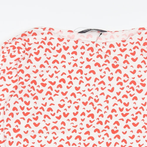 Marks and Spencer Womens Red Geometric Cotton Basic T-Shirt Size 10 Boat Neck - Hearts