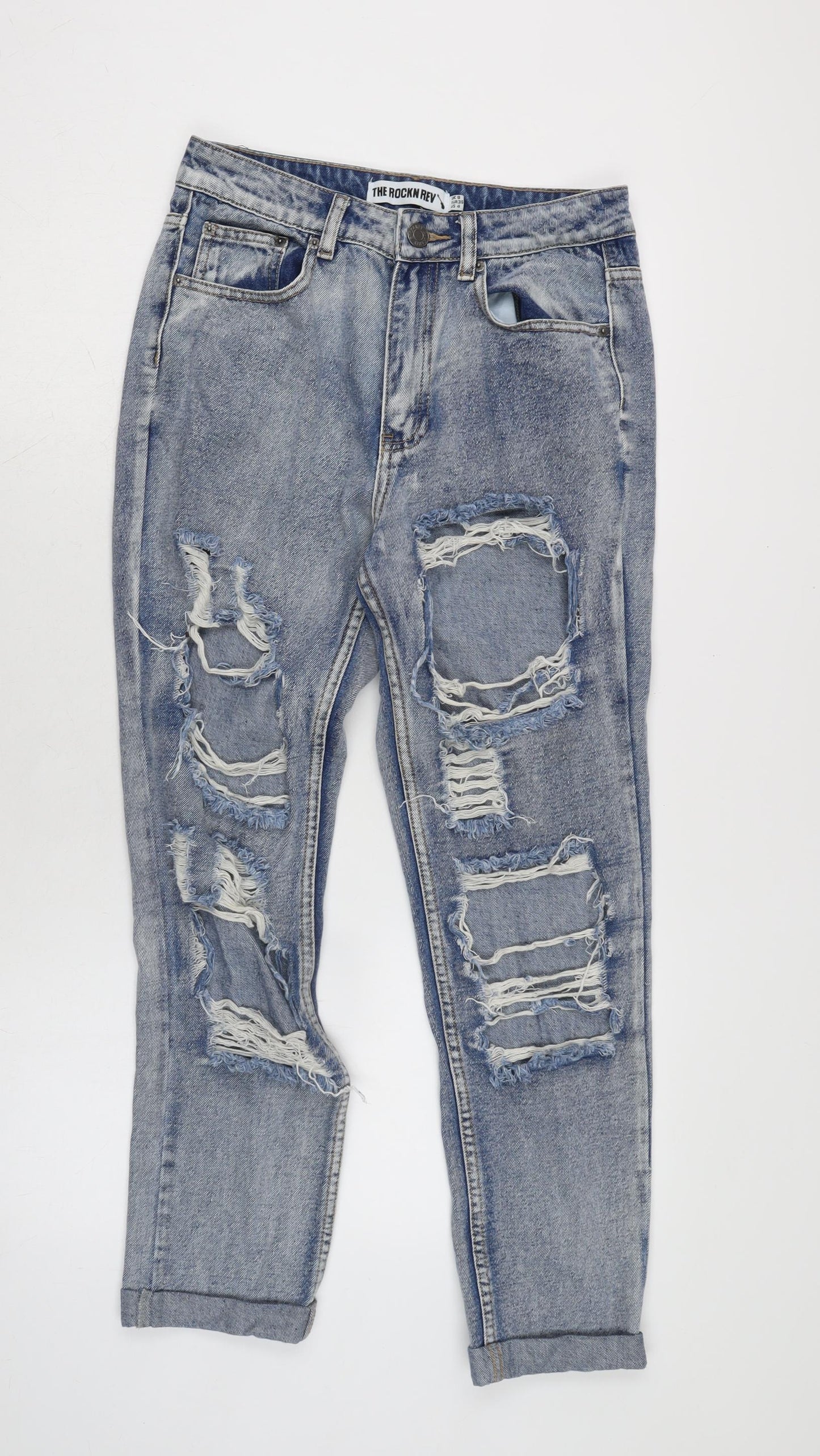 The Rockin Rev Womens Blue Cotton Straight Jeans Size 8 L27 in Regular Zip