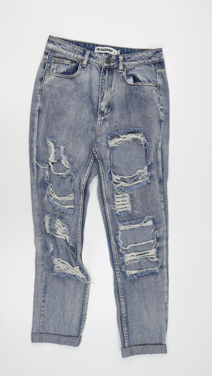 The Rockin Rev Womens Blue Cotton Straight Jeans Size 8 L27 in Regular Zip