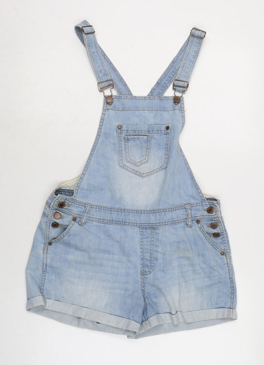 Denim & Co. Womens Blue Cotton Dungaree One-Piece Size 10 Snap - Adjustable Straps