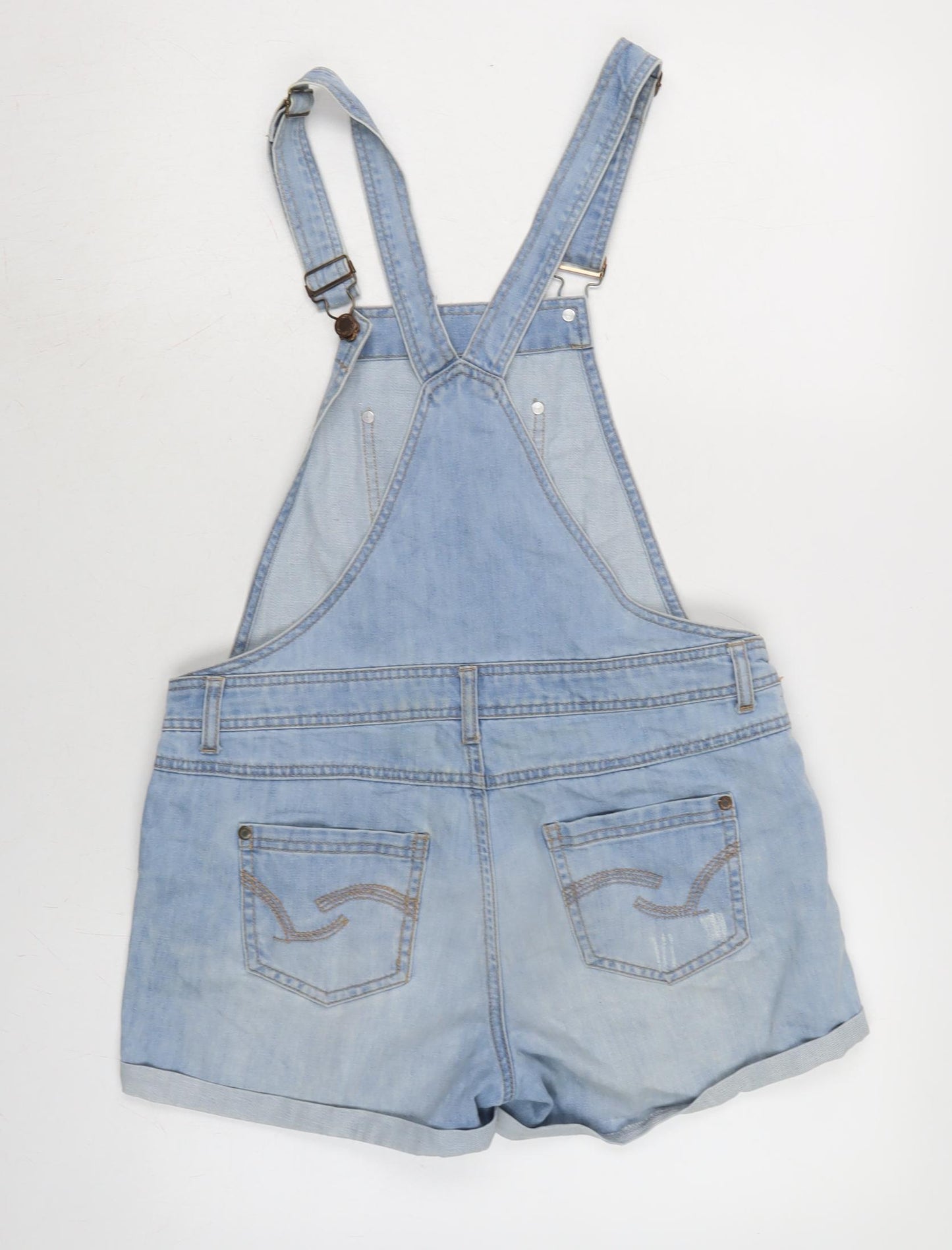 Denim & Co. Womens Blue Cotton Dungaree One-Piece Size 10 Snap - Adjustable Straps