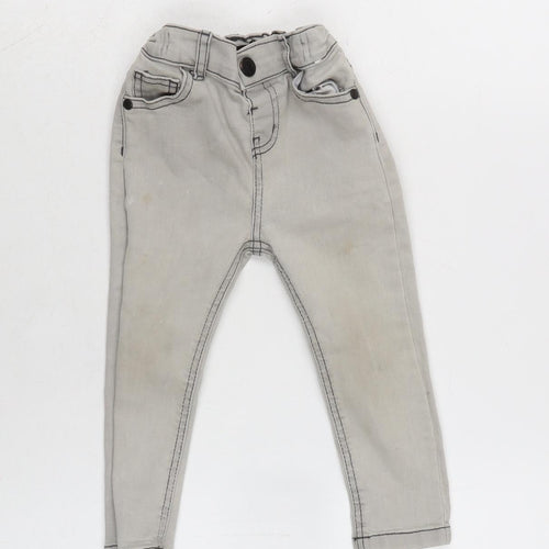 Denim & Co. Boys Grey Cotton Capri Jeans Size 18-24 Months Zip - Inside Leg 12in