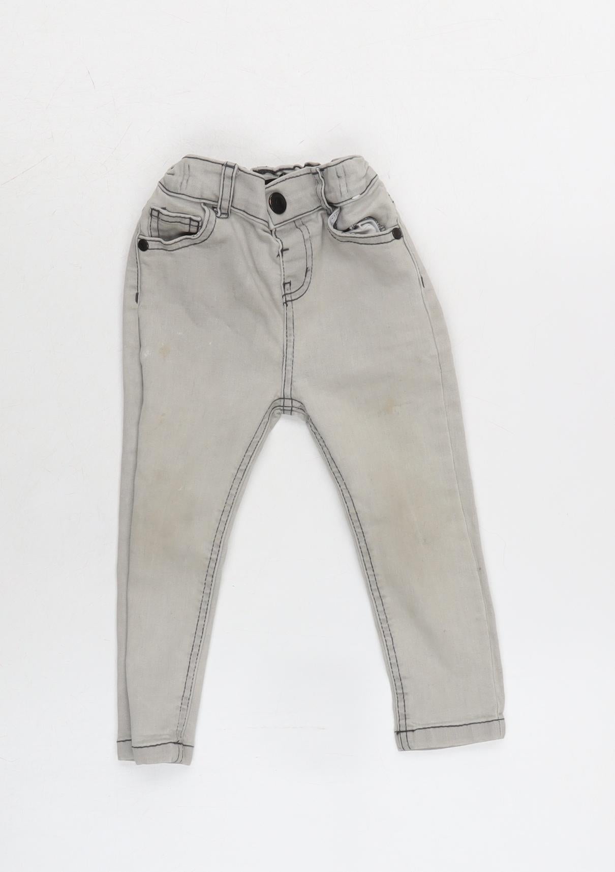 Denim & Co. Boys Grey Cotton Capri Jeans Size 18-24 Months Zip - Inside Leg 12in