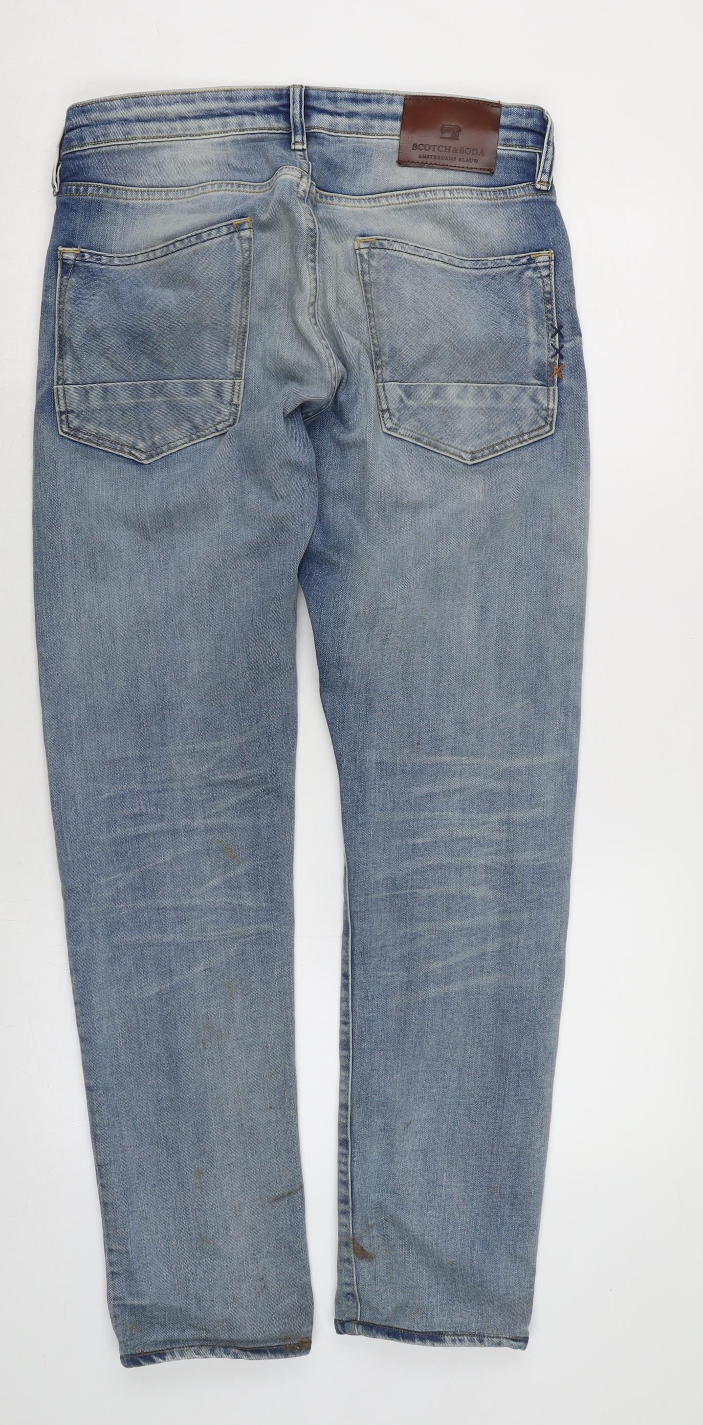 Scotch & Soda Mens Blue Cotton Blend Straight Jeans Size 32 in L32 in Regular Button