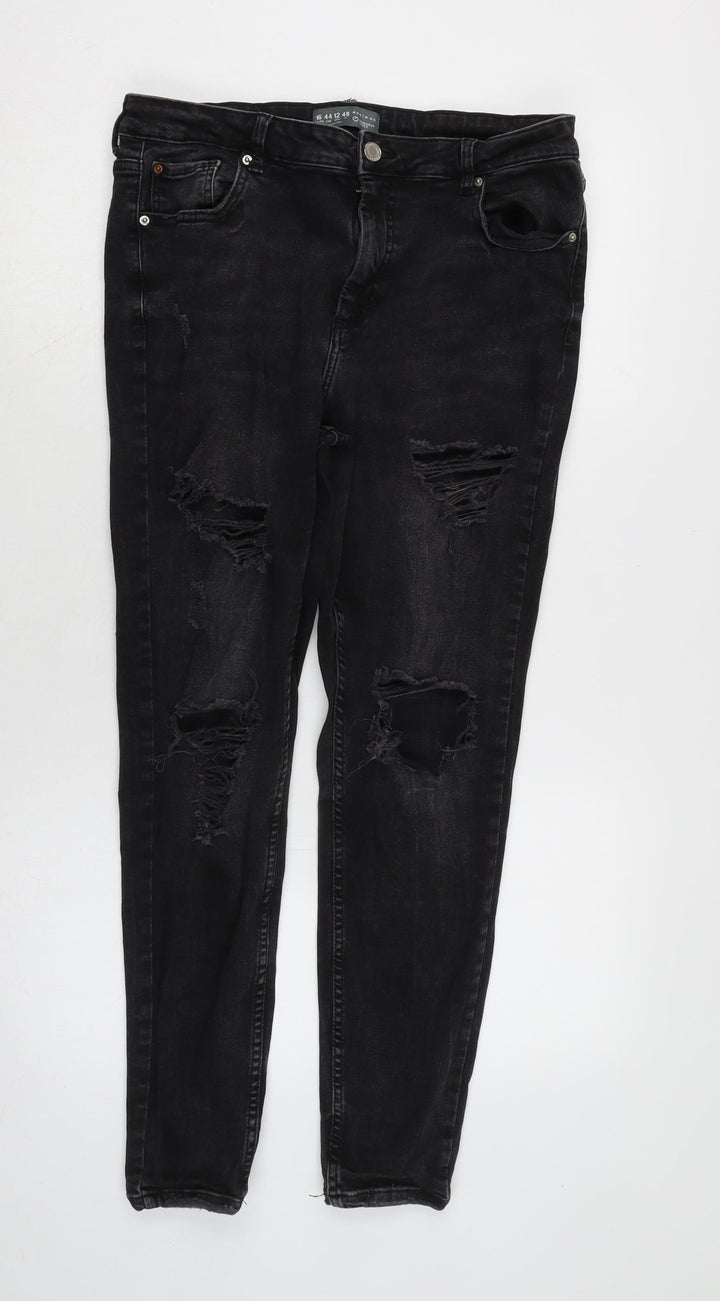 Denim & Co. Womens Grey Cotton Blend Tapered Jeans Size 16 L26 in Regular Zip