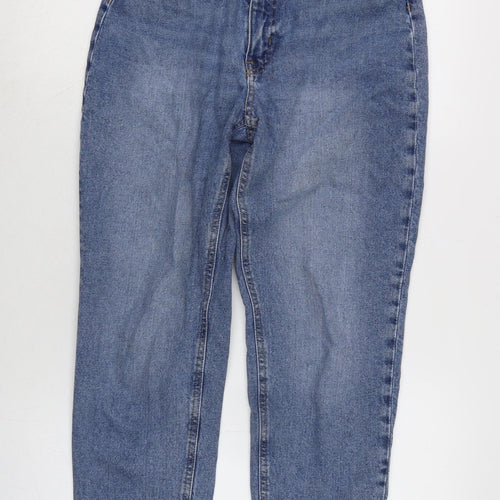 H&M Womens Blue Cotton Blend Straight Jeans Size 8 L27 in Regular Zip