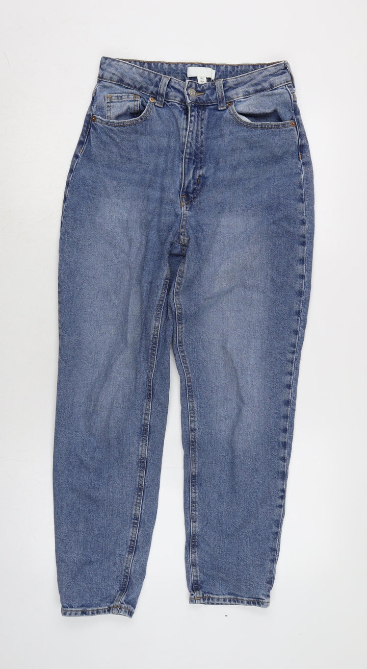 H&M Womens Blue Cotton Blend Straight Jeans Size 8 L27 in Regular Zip
