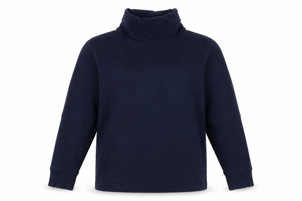 Front view of Marks & Spencer women’s blue cotton pullover sweatshirt, size UK 10