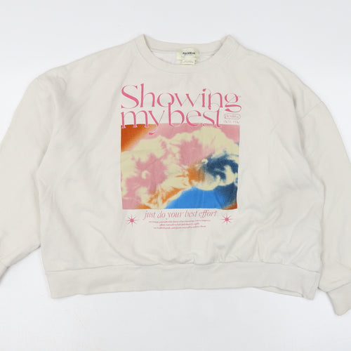 Pull&Bear Womens Ivory Cotton Pullover Sweatshirt Size S