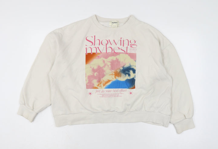 Pull&Bear Womens Ivory Cotton Pullover Sweatshirt Size S