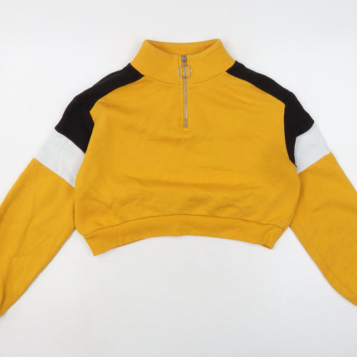 Divided Womens Yellow Cotton Pullover Sweatshirt Size S Zip