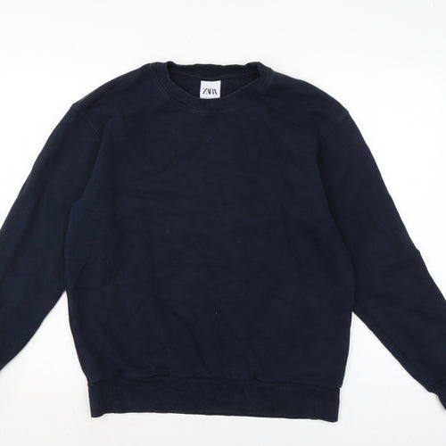 Zara Mens Blue Cotton Pullover Sweatshirt Size M