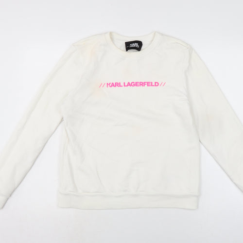 Karl Lagerfeld Womens White Cotton Pullover Sweatshirt Size S