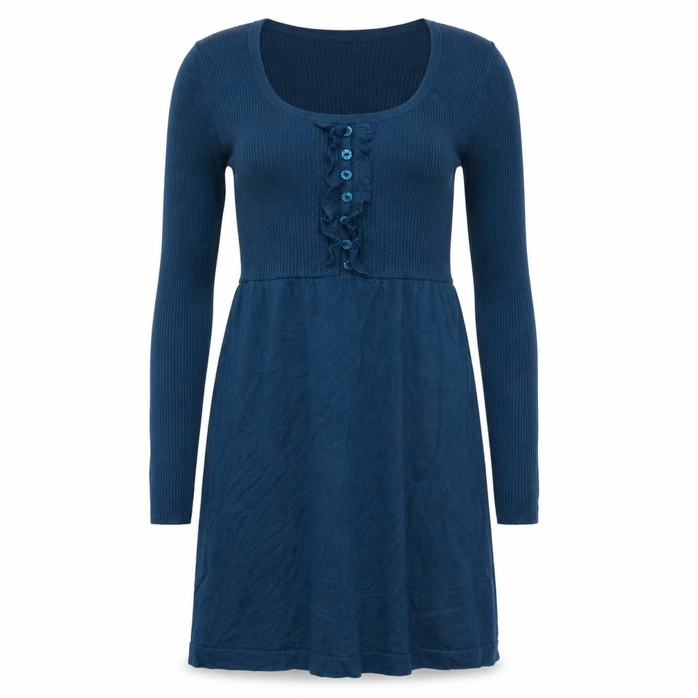 M&Co Womens Blue Acrylic Jumper Dress Size S Boat Neck - 32 inch length.