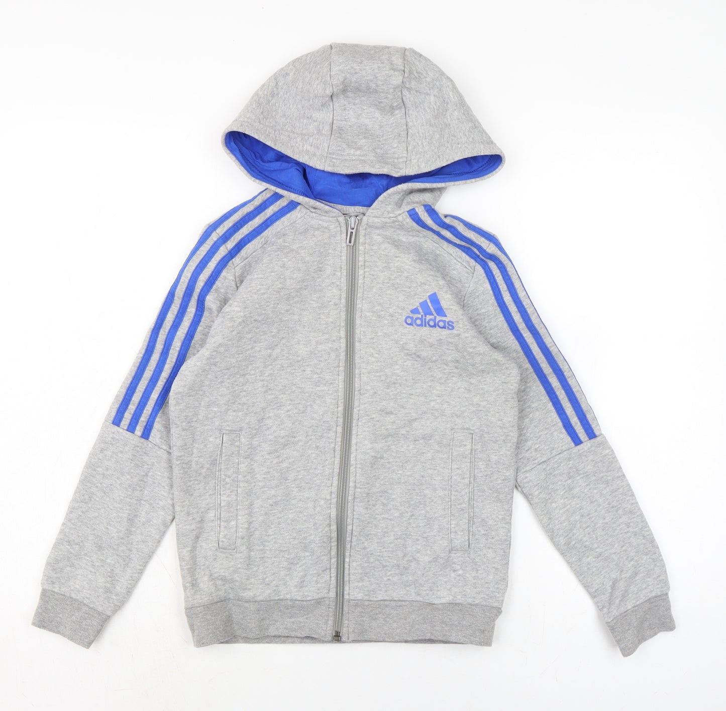 adidas Boys Grey Cotton Full Zip Hoodie Size 9-10 Years