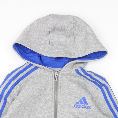 adidas Boys Grey Cotton Full Zip Hoodie Size 9-10 Years