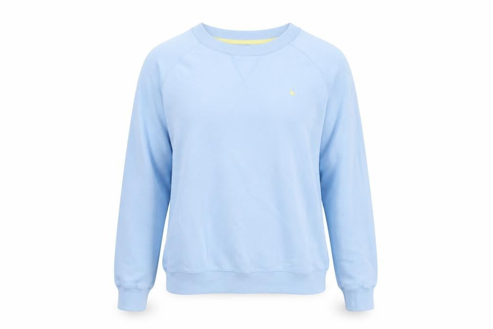 Front view of Jack Wills women’s blue cotton pullover sweatshirt, size UK 12