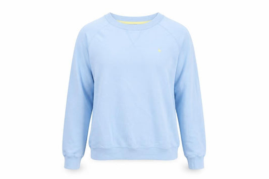 Front view of Jack Wills women’s blue cotton pullover sweatshirt, size UK 12