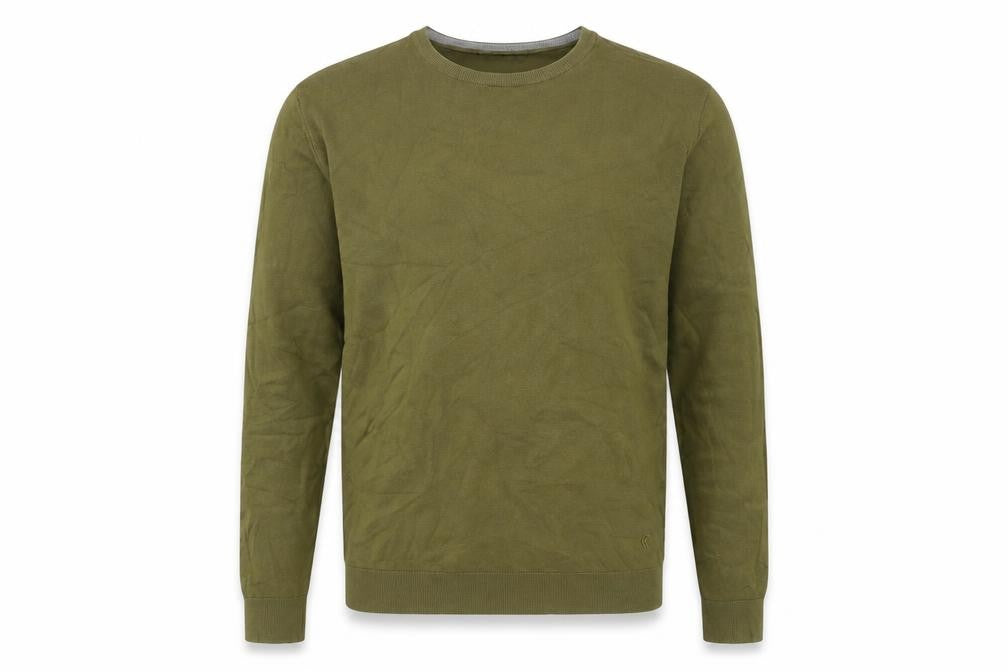 French Connection Mens Green Crew Neck Herringbone Cotton Pullover Jumper Size XL Long Sleeve