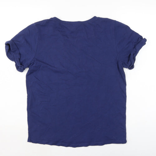 Divided Womens Blue Cotton Basic T-Shirt One Size Crew Neck