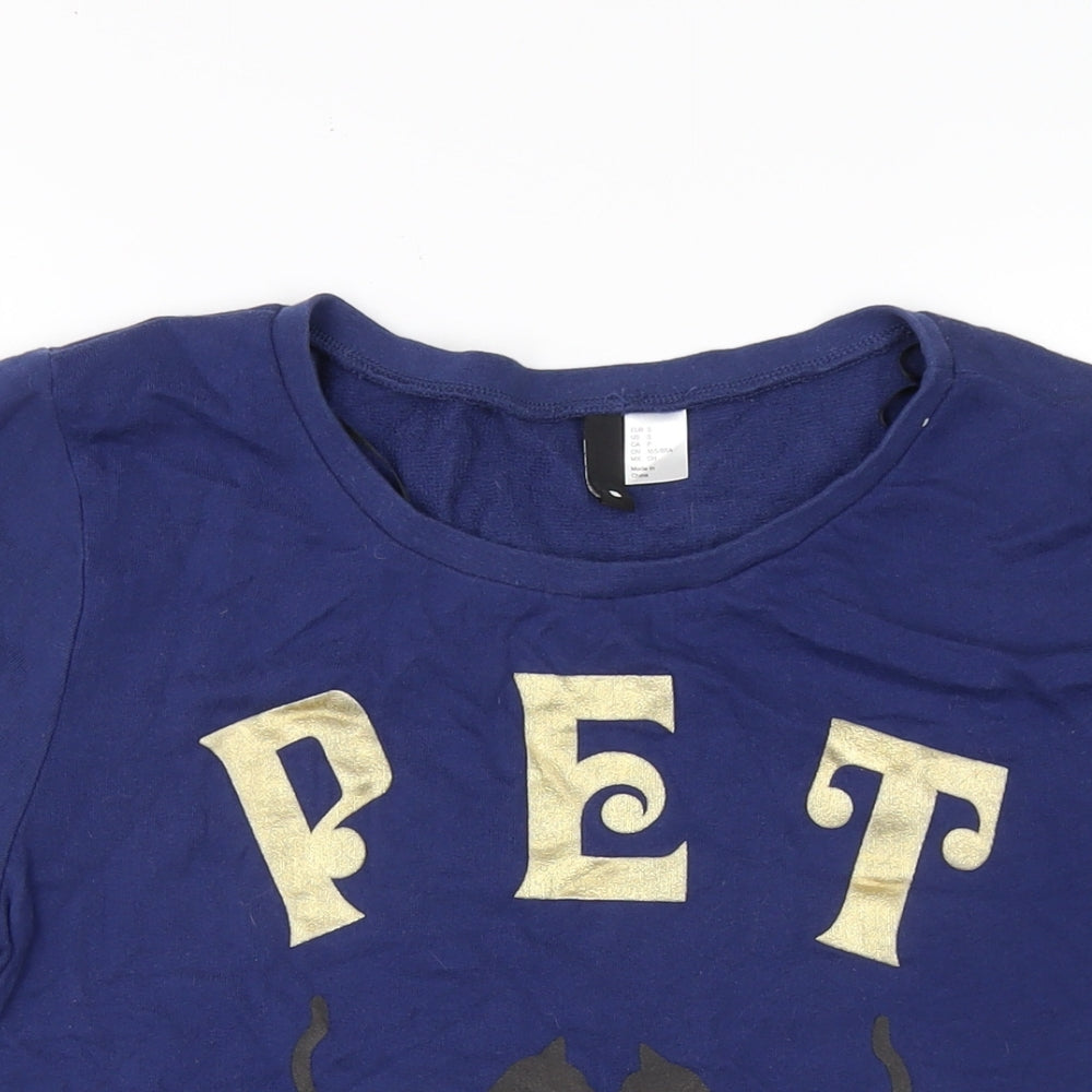 Divided Womens Blue Cotton Basic T-Shirt One Size Crew Neck