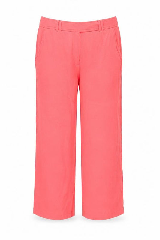 Front view of Next women’s pink herringbone polyester trousers, size UK 12, 24-inch leg regular