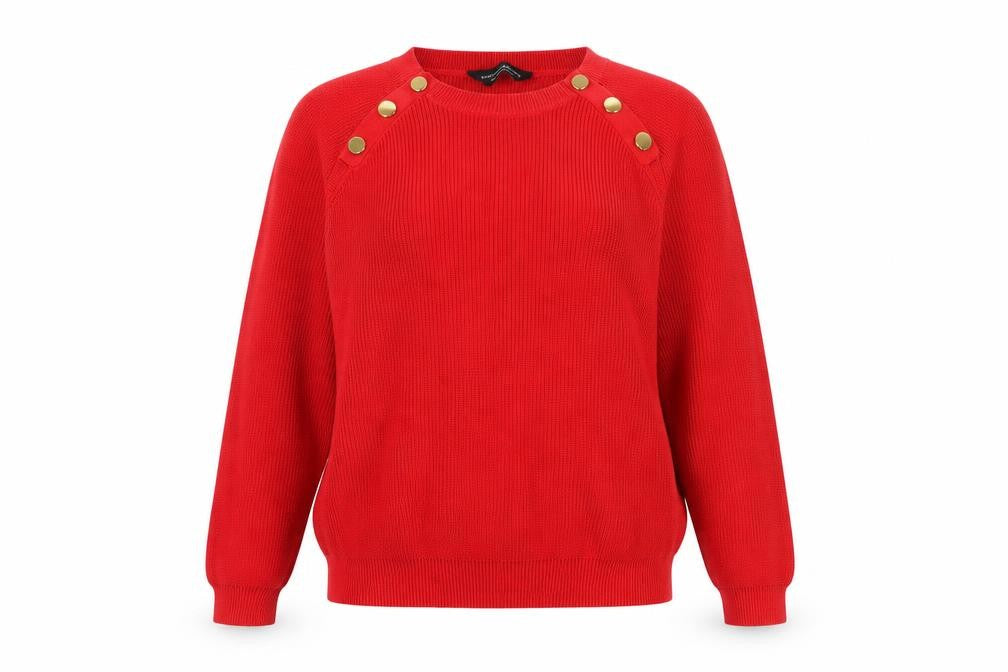 Front view of Dorothy Perkins women’s red crew neck cotton jumper, size UK 12