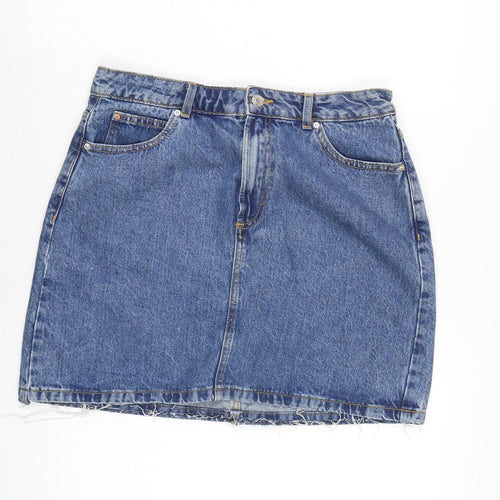 Denim & Co. Womens Blue Cotton A-Line Skirt Size 14 Zip