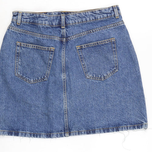 Denim & Co. Womens Blue Cotton A-Line Skirt Size 14 Zip