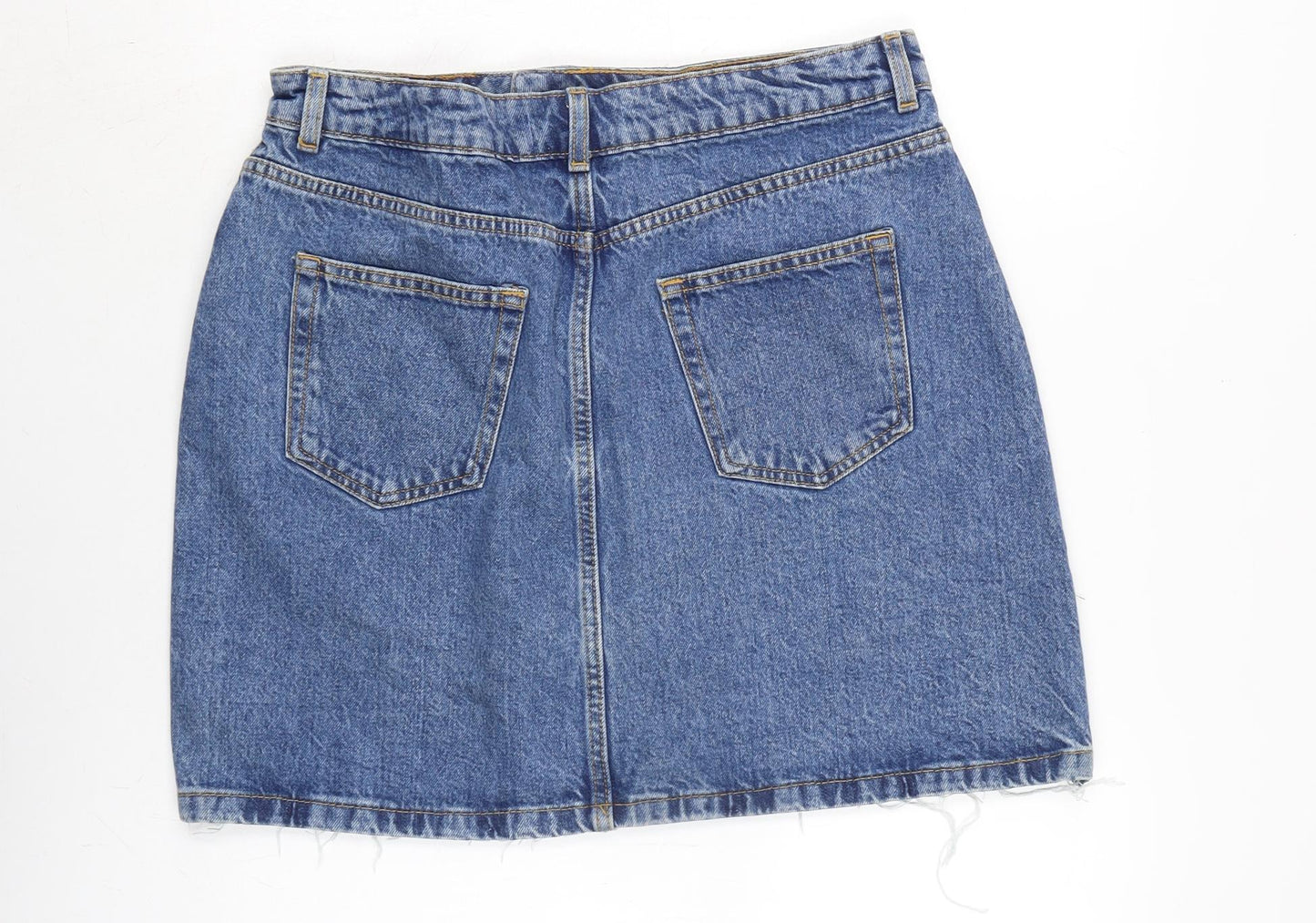 Denim & Co. Womens Blue Cotton A-Line Skirt Size 14 Zip