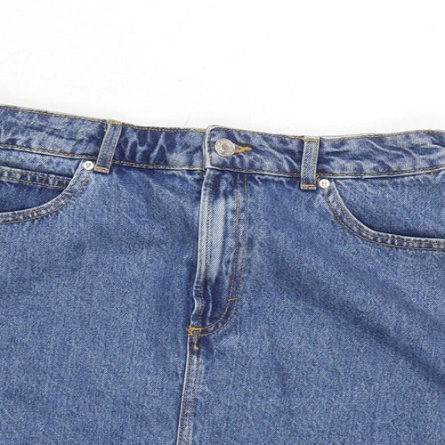 Denim & Co. Womens Blue Cotton A-Line Skirt Size 14 Zip