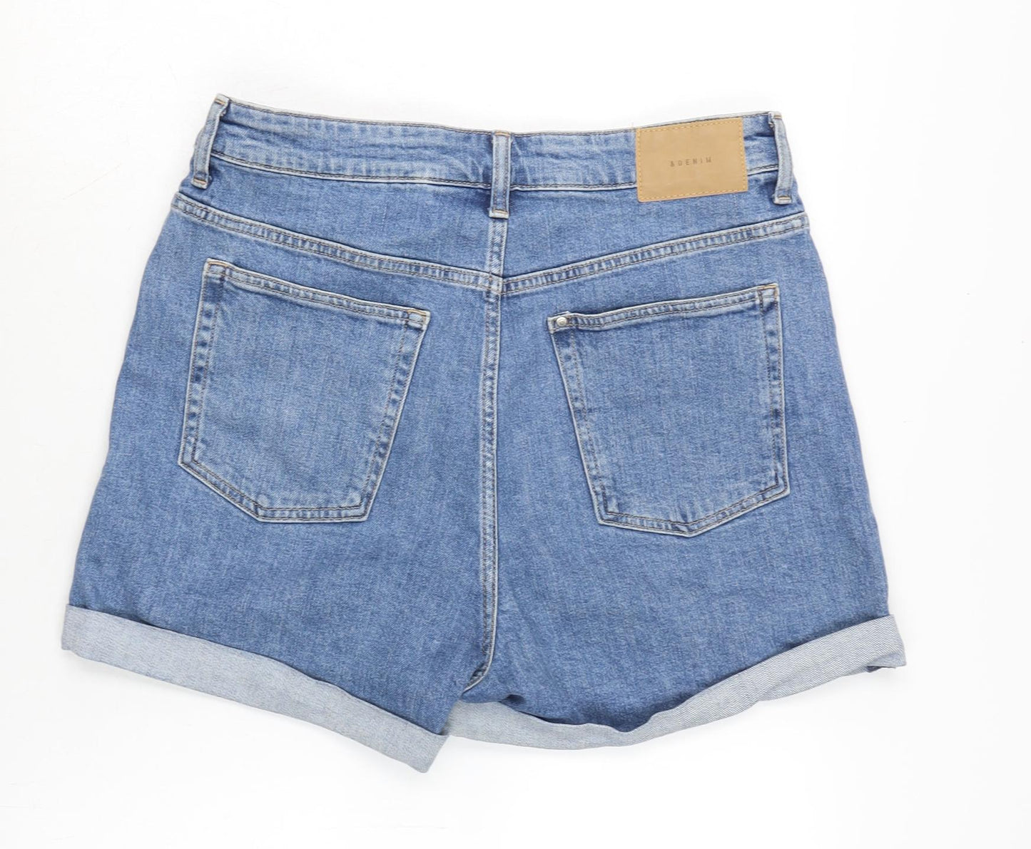 H&M Womens Blue Cotton Boyfriend Shorts Size 14 Regular