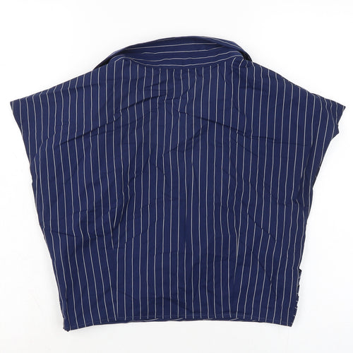 Boohoo Womens Blue Herringbone Cotton Cropped Blouse Size 14 V-Neck