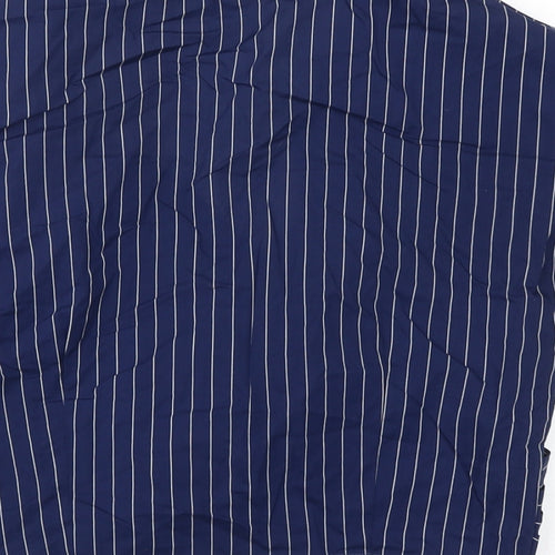 Boohoo Womens Blue Herringbone Cotton Cropped Blouse Size 14 V-Neck