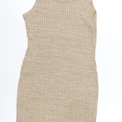Boohoo Womens Beige Nylon Bodycon Size 12 Boat Neck