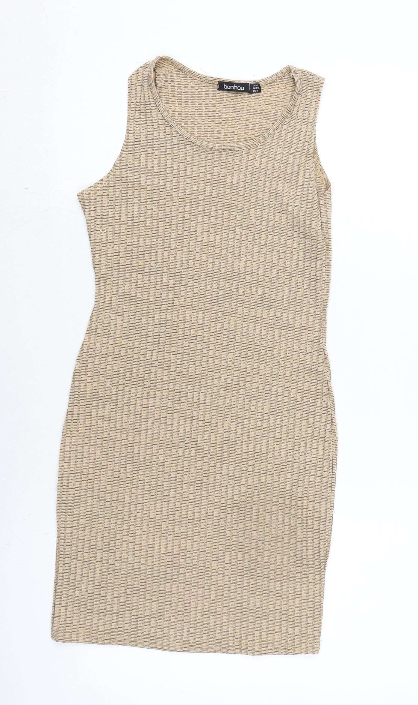Boohoo Womens Beige Nylon Bodycon Size 12 Boat Neck