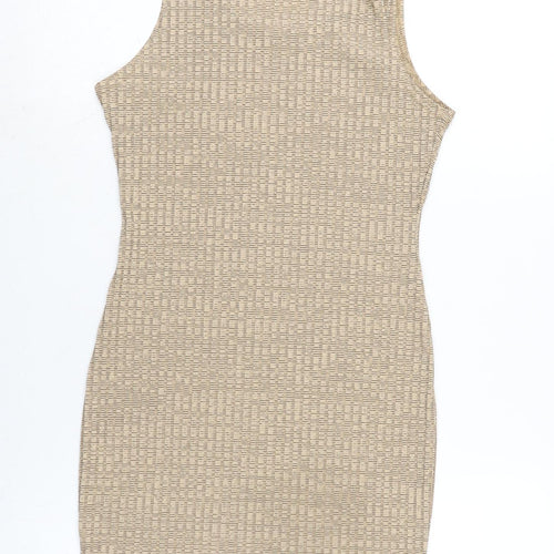 Boohoo Womens Beige Nylon Bodycon Size 12 Boat Neck