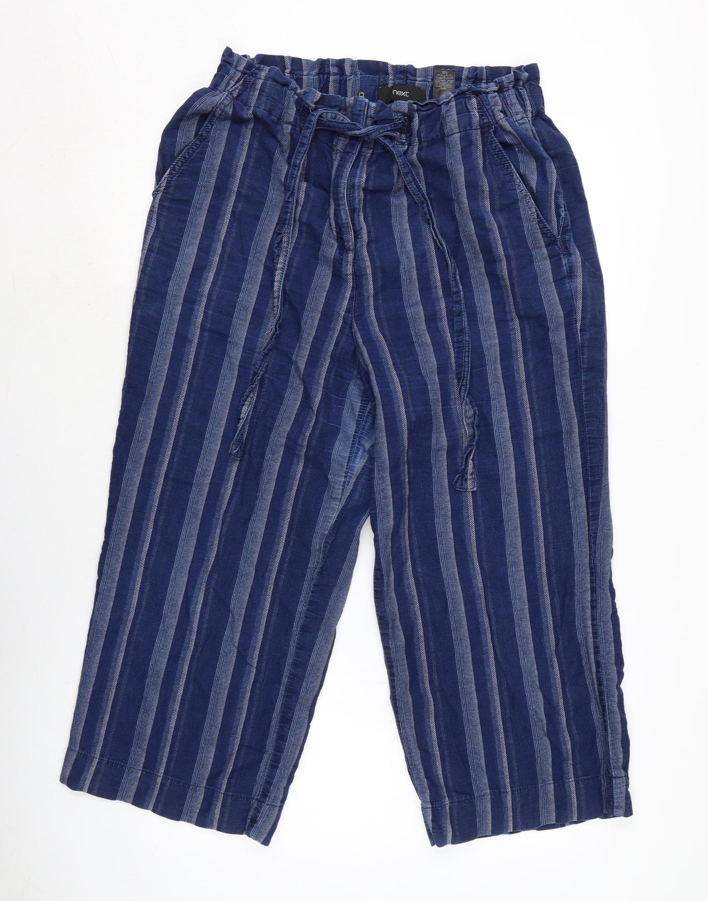 Nexrt Womens Blue Striped Cotton Trousers Size 14 L23 in Regular Zip