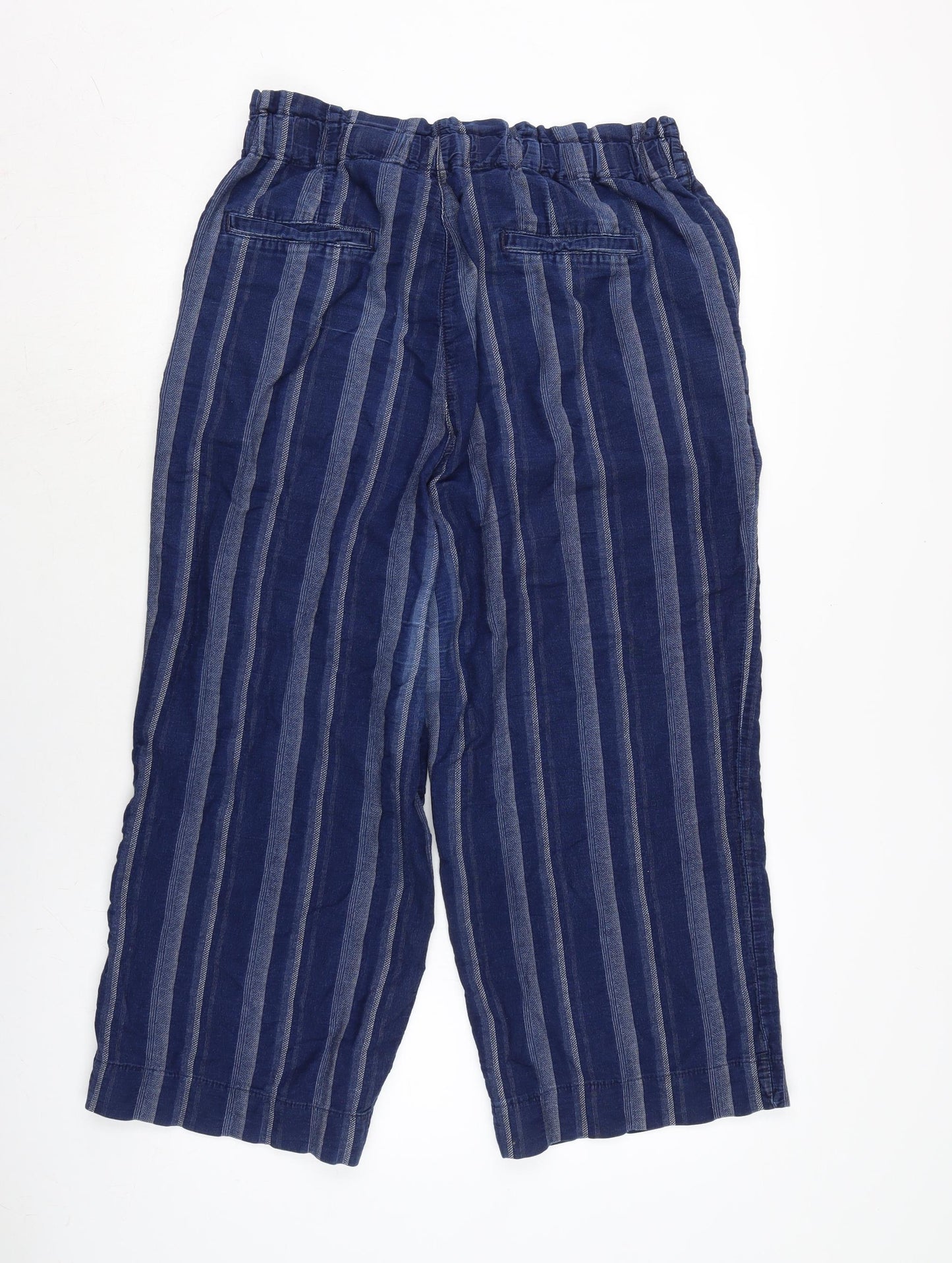 Nexrt Womens Blue Striped Cotton Trousers Size 14 L23 in Regular Zip