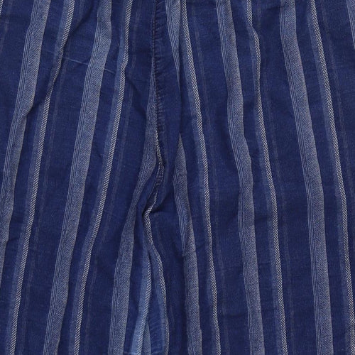 Nexrt Womens Blue Striped Cotton Trousers Size 14 L23 in Regular Zip