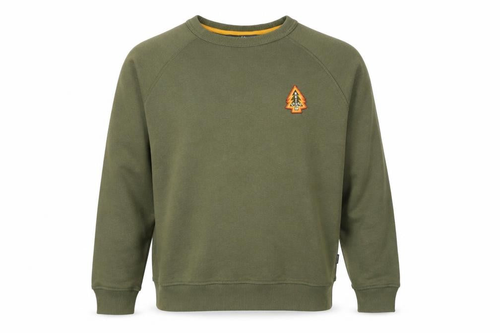 Front view of Reicoop men’s green cotton pullover sweatshirt, size S
