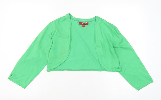 Monsoon Womens Green V-Neck Cotton Cardigan Jumper Size L - Bolero style - smaller than size stated on garment.