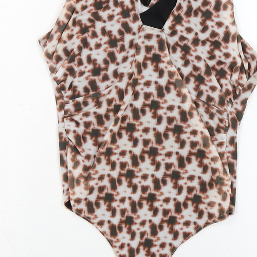 PRETTYLITTLETHING Womens Multicoloured Animal Print Polyester Bodysuit One-Piece Size 10 Snap