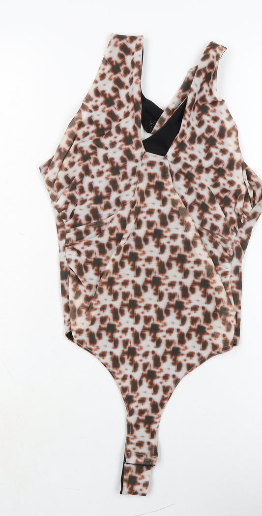 PRETTYLITTLETHING Womens Multicoloured Animal Print Polyester Bodysuit One-Piece Size 10 Snap