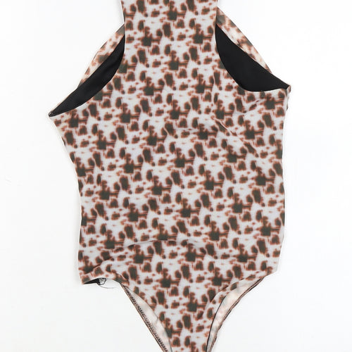 PRETTYLITTLETHING Womens Multicoloured Animal Print Polyester Bodysuit One-Piece Size 10 Snap