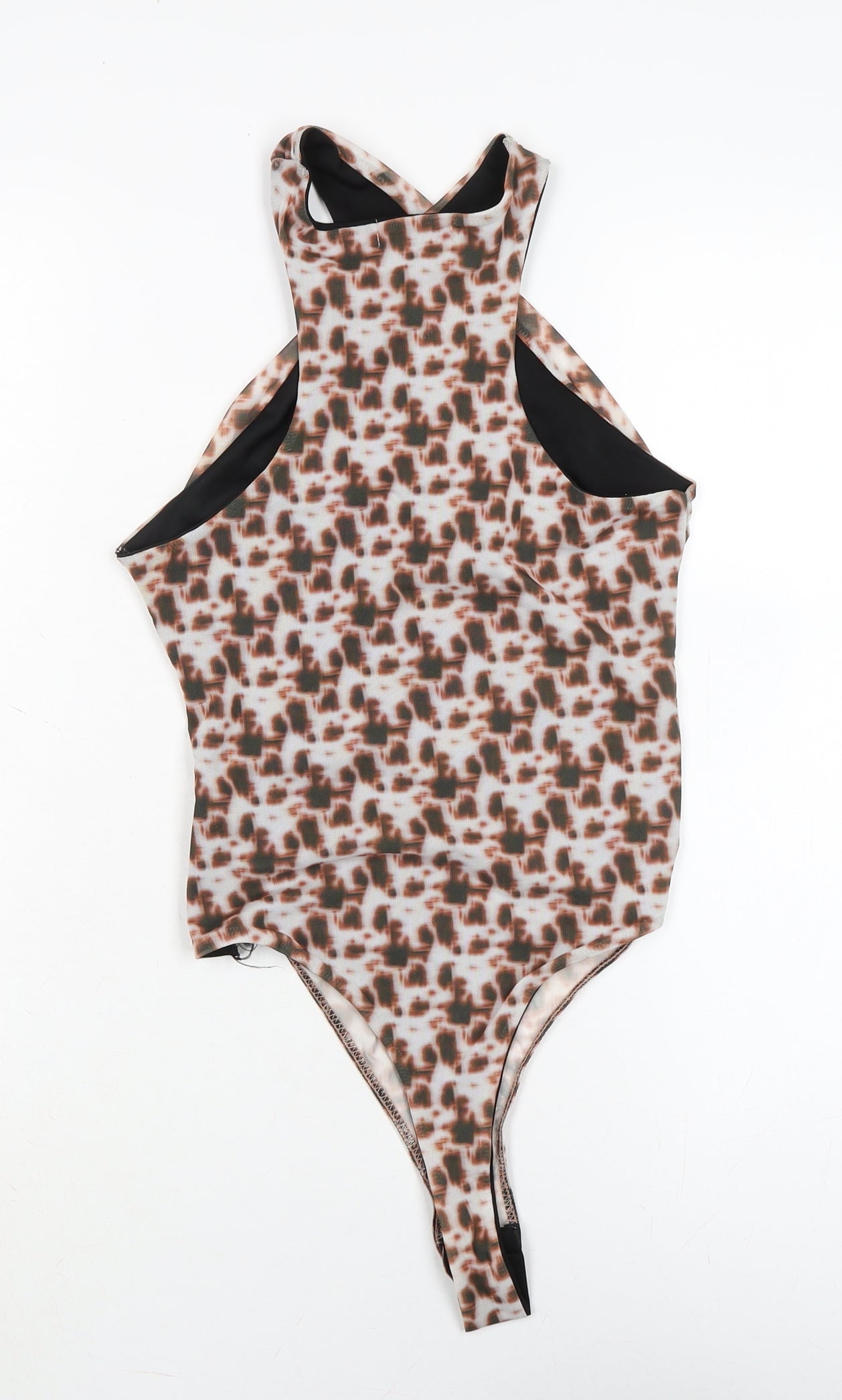 PRETTYLITTLETHING Womens Multicoloured Animal Print Polyester Bodysuit One-Piece Size 10 Snap