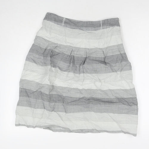 Marks and Spencer Womens Grey Striped Ramie A-Line Skirt Size 10 Zip