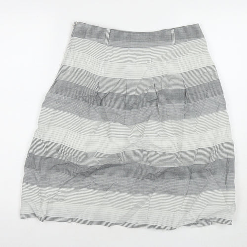Marks and Spencer Womens Grey Striped Ramie A-Line Skirt Size 10 Zip