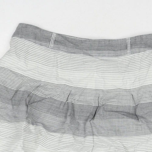 Marks and Spencer Womens Grey Striped Ramie A-Line Skirt Size 10 Zip