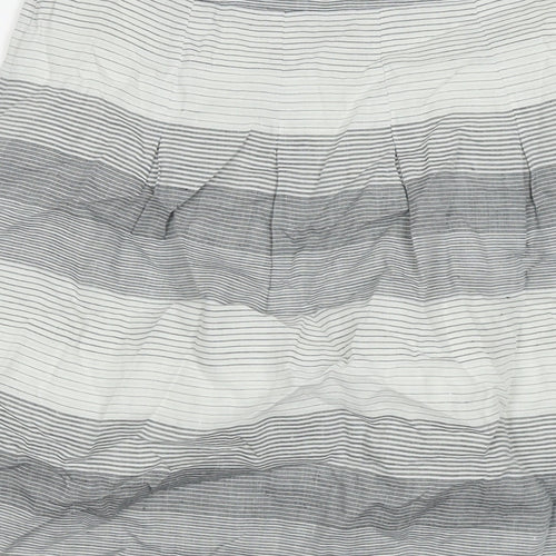 Marks and Spencer Womens Grey Striped Ramie A-Line Skirt Size 10 Zip